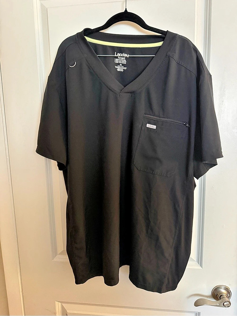 Landau Forward Men's 4-Pocket V-Neck Scrub Top Black 3XL